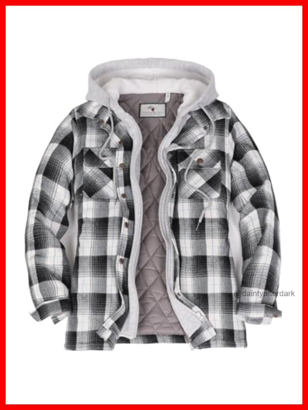 Quilted Lined Flannel Jacket Hooded Multi-Pocket Shacket